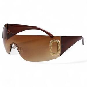 Womens Y2k Rimless Brown Gradient Sunglasses w/ Gold Accents - Brand New